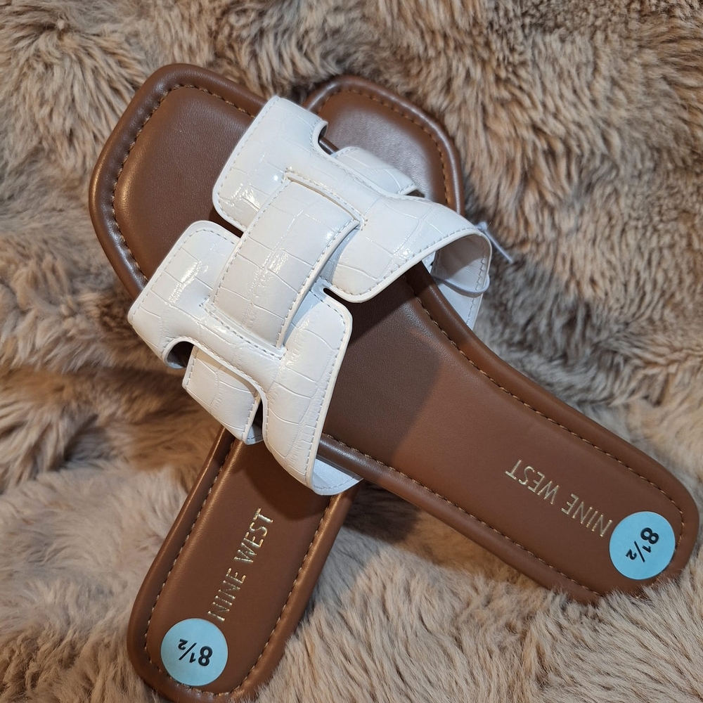 Nine West White Slide Sandals